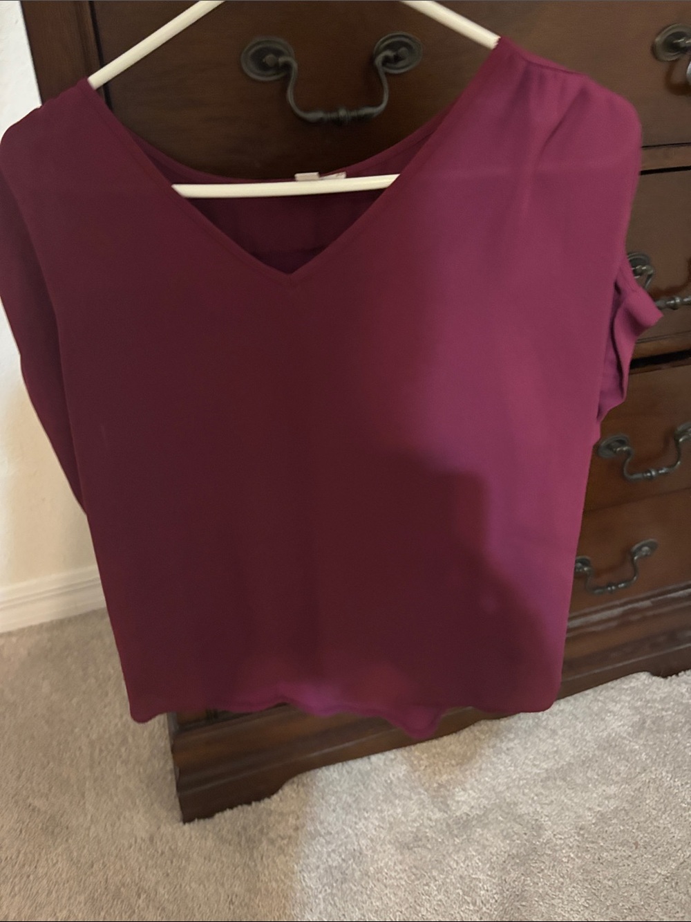 LOFT V-Neck Short Sleeve Blouse in Plum